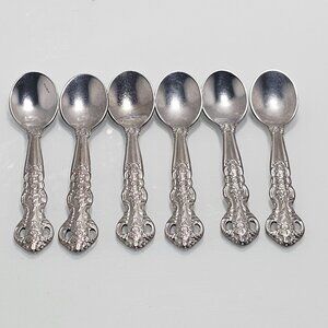 6 King Arthur Demitasse Spoons 4" old world inspired flourishes vtg mini intrica